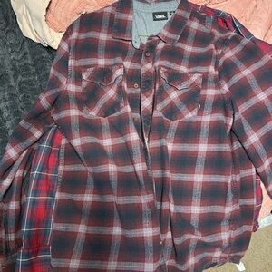 Vans Men's Dark Red and Black Checkered flannel Shirt
